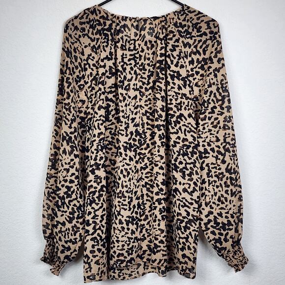 Ava & Viv 2X Leopard Cheetah Print Long Sleeve Blouse - Picture 3 of 5